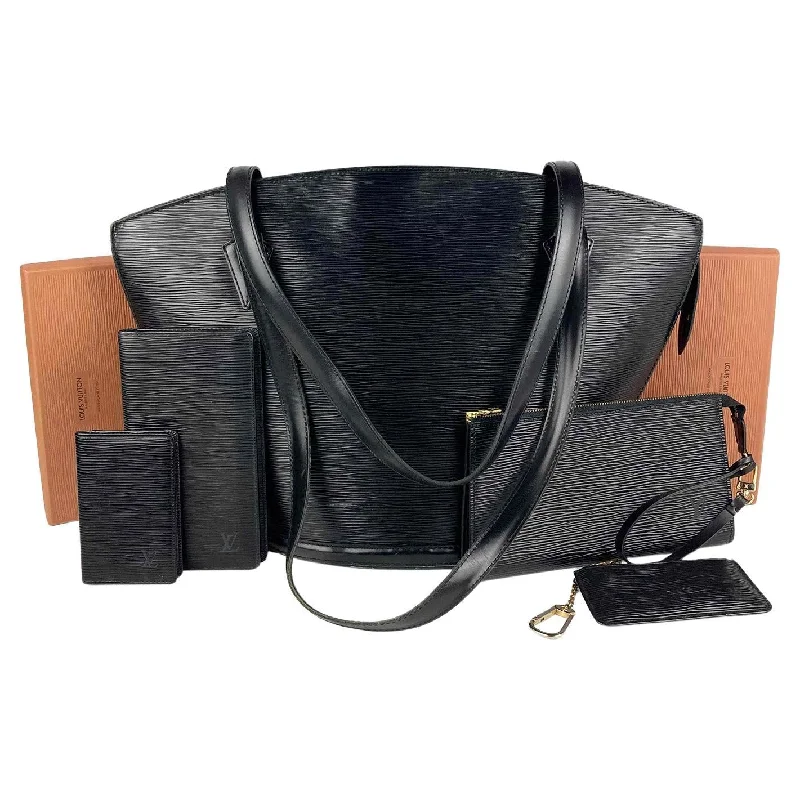 Louis Vuitton bags with a chain - link trim and a leather body for a modern edgeLOUIS VUITTON Black Epi St. Jacques Tote with Wallets and Pochette