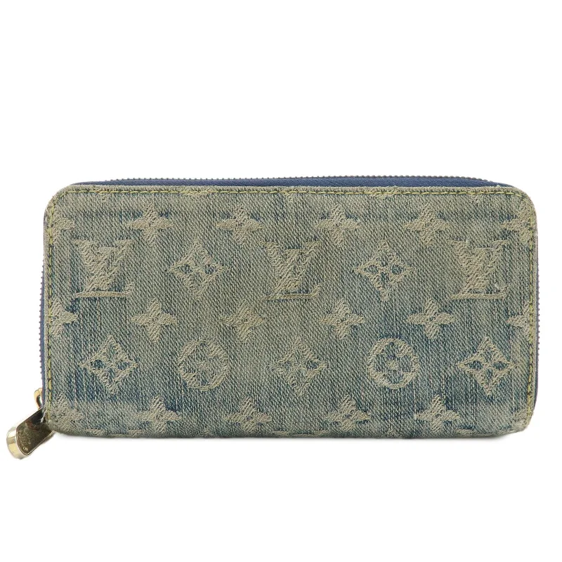 Louis Vuitton handbags with a patent - leather finish for a shiny lookLouis Vuitton Monogram Denim Zippy Long Wallet Blue M95341