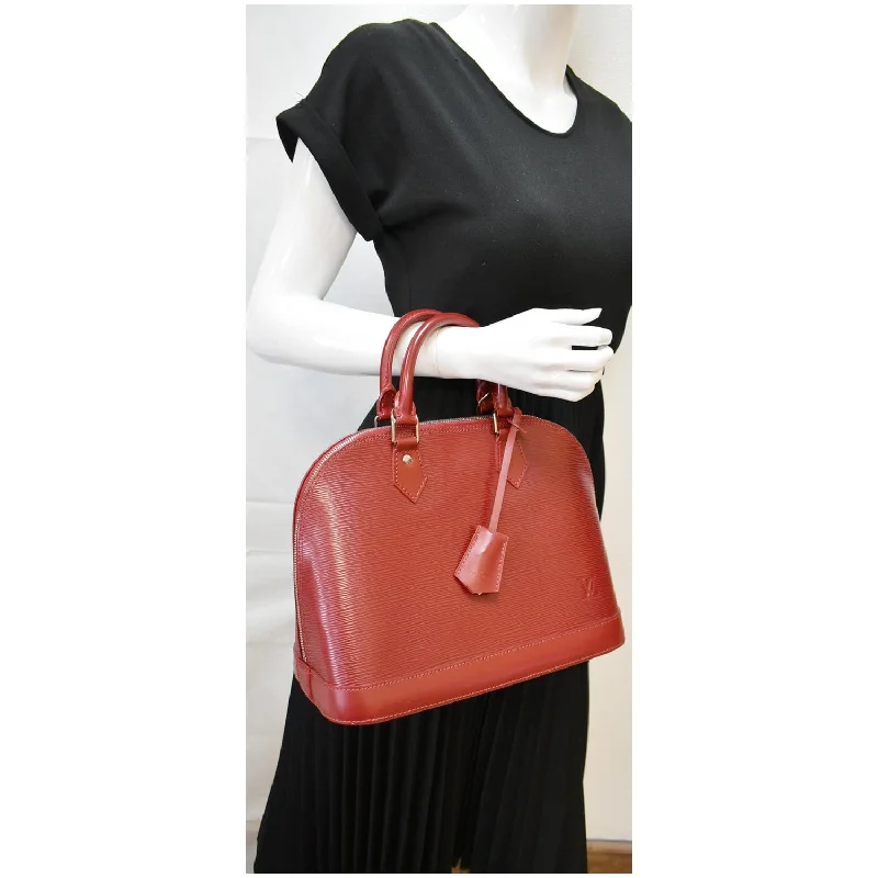 Louis Vuitton backpacks with a sleek, minimalist design for styleLOUIS VUITTON Alma MM Epi Leather Satchel Bag Red