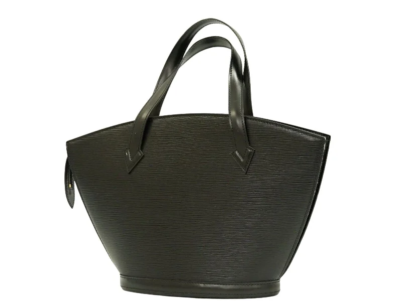 Louis Vuitton tote bags with a printed LV logo on the front for brand visibilityLouis Vuitton Black Leather Saint Jacques handbag bag