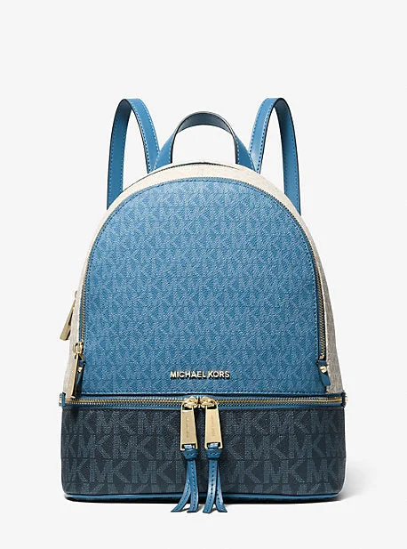 Michael Michael Kors Bags for cycling trips with a strap that won't get in the wayMK Rhea Medium Color-Block Logo Backpack - Blue - Michael Kors