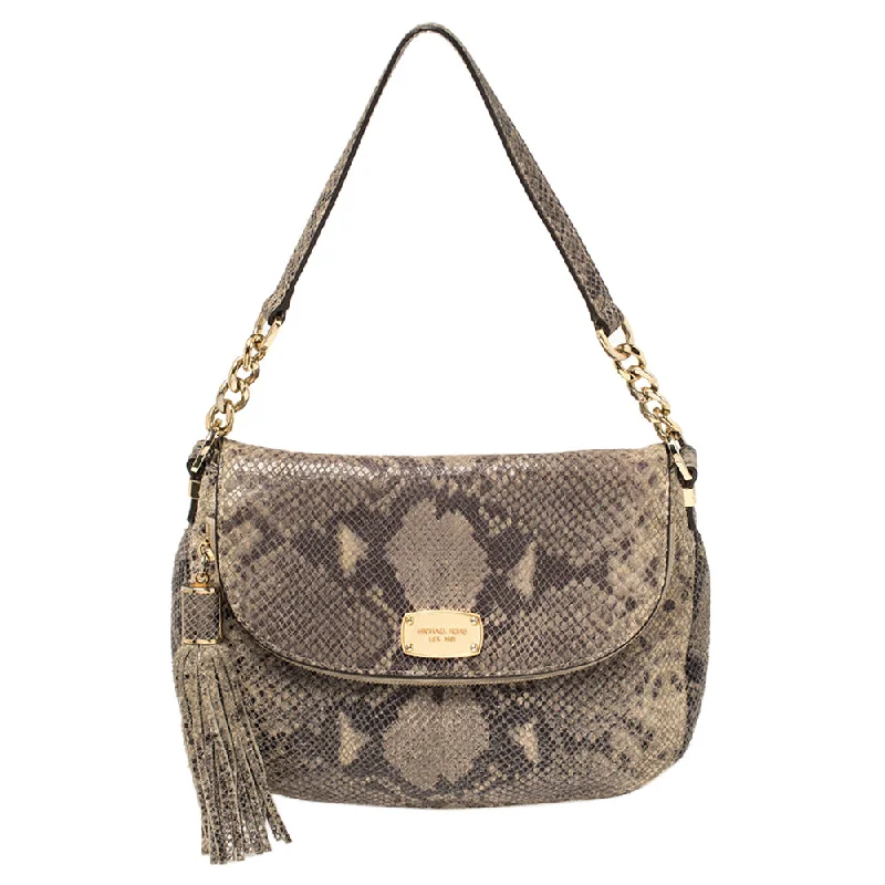 Michael Michael Kors Bags for spa days with a compartment for toiletriesGrey Python Embossed Leather Crossbody Bag