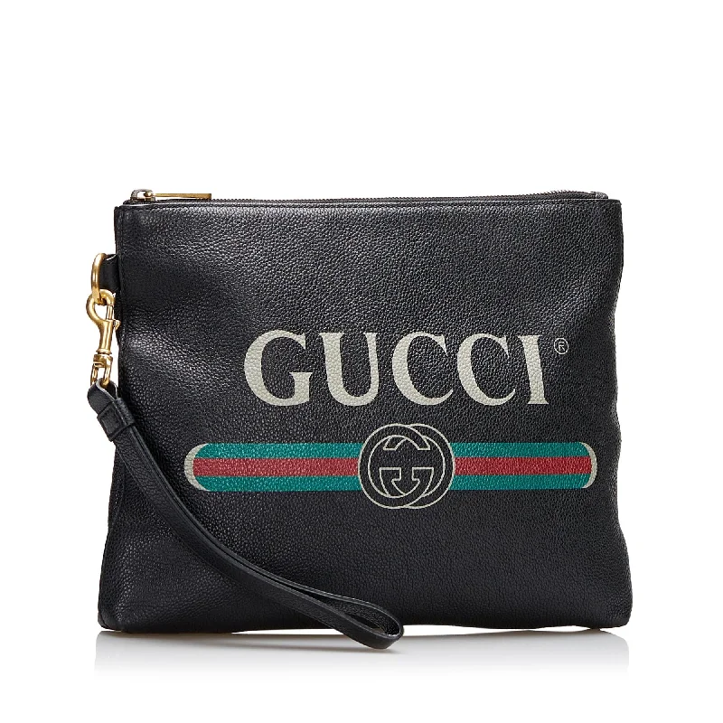 Women Gucci Sylvie bags with a monogram - embossed leatherGucci Logo Leather Clutch (SHG-Kmt4iX)