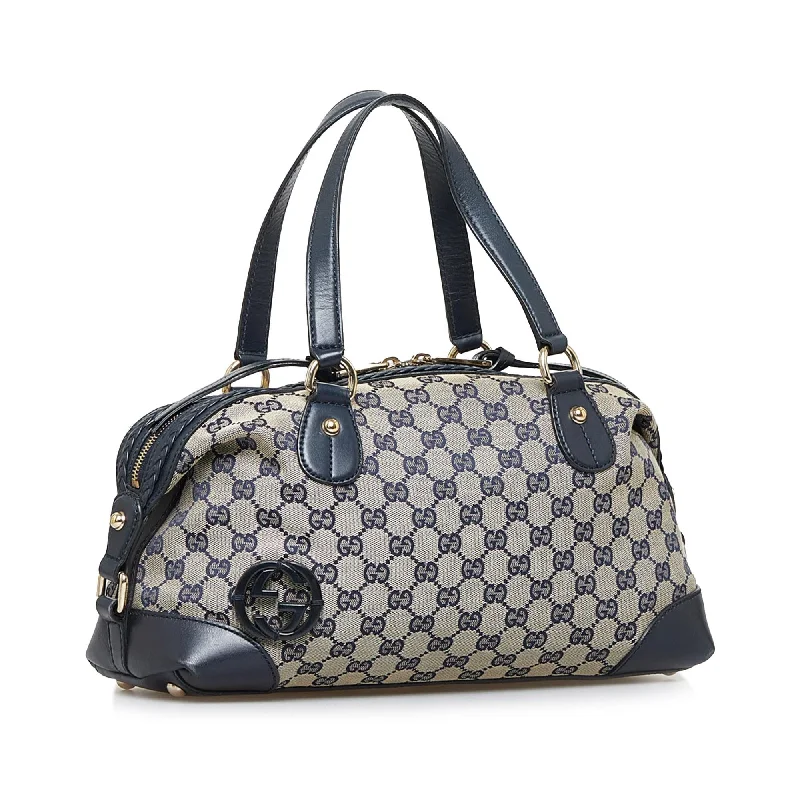 Women Gucci crossbody bags with a woven leather strapGucci GG Canvas Brick Lane Satchel (564Kbq)