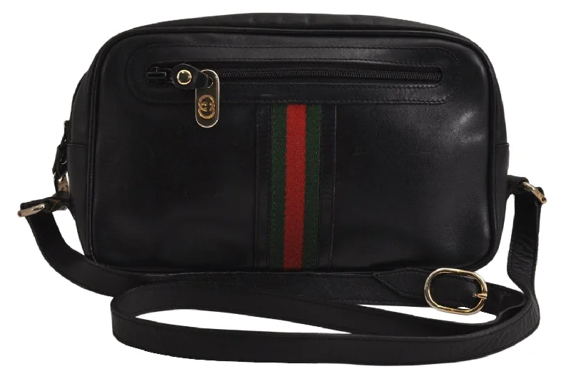 Gucci Marmont bags for women with a snakeskin - effect panelAuthentic GUCCI Web Sherry Line Shoulder Cross Body Bag Leather Black 9802J