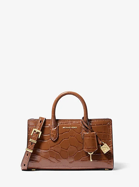 Michael Michael Kors Bags for yoga classes with a soft and flexible materialMK Scarlett Extra-Small Crocodile Embossed Leather Crossbody Bag - Brown - Michael Kors