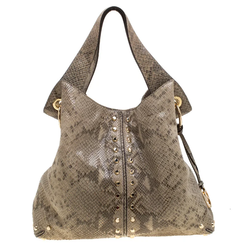 Michael Michael Kors Bags for technology expos in a tech - savvy and stylish designOlive Green Python Embossed Leather Astor Hobo