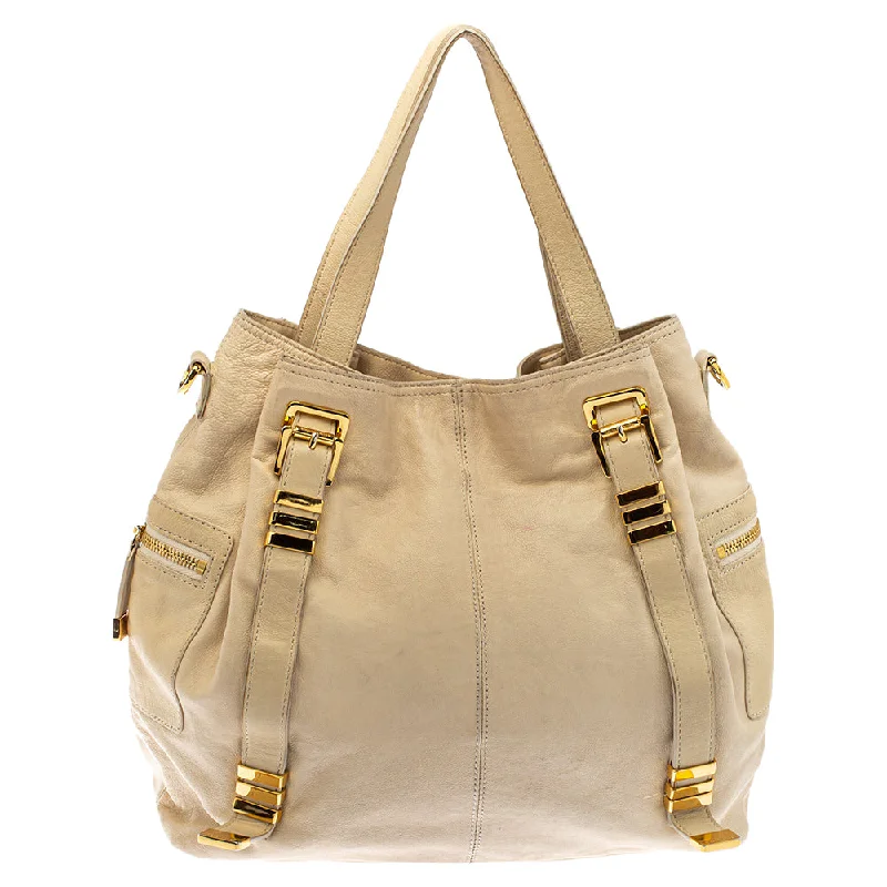 Michael Michael Kors Bags for plane trips with a TSA - friendly designCream Leather Buckle Side Pocket Shoulder Bag