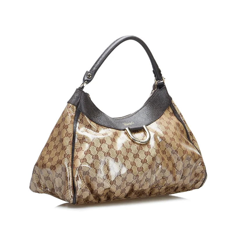 Women Gucci bags with a front - zip pocket for small itemsGucci GG Crystal Abbey D-Ring Hobo Bag (SHG-oEuFWn)