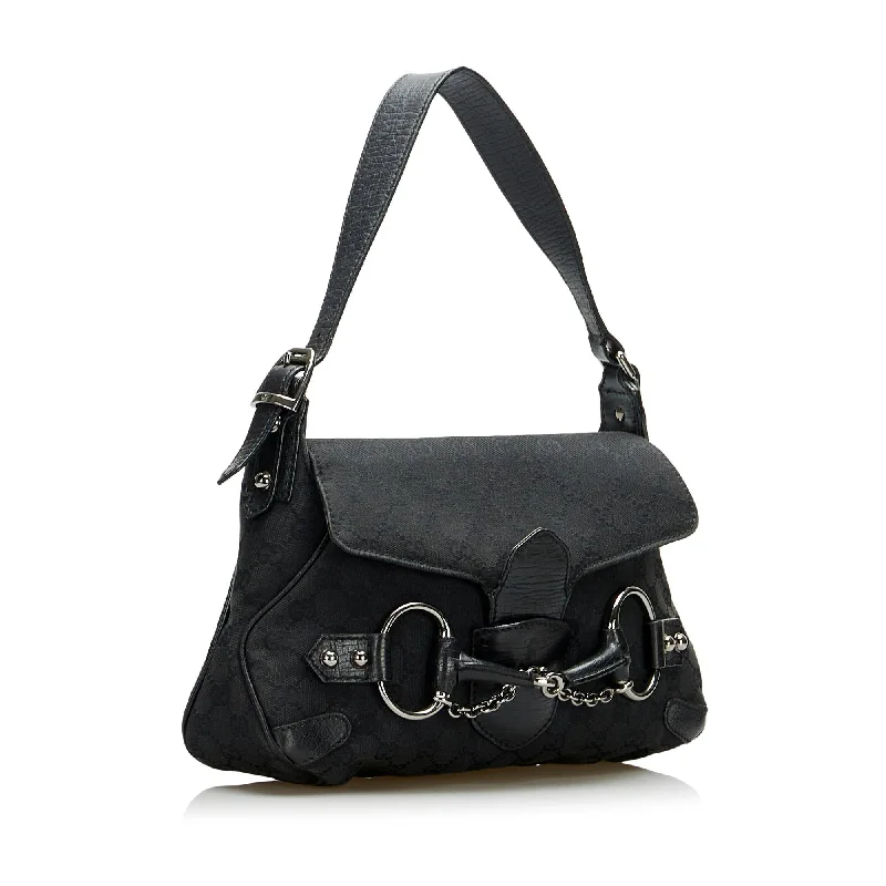 Women Gucci bags with interlocking G hardware for a classic lookGucci GG Canvas Horsebit Shoulder Bag (SHG-Tiyfj5)