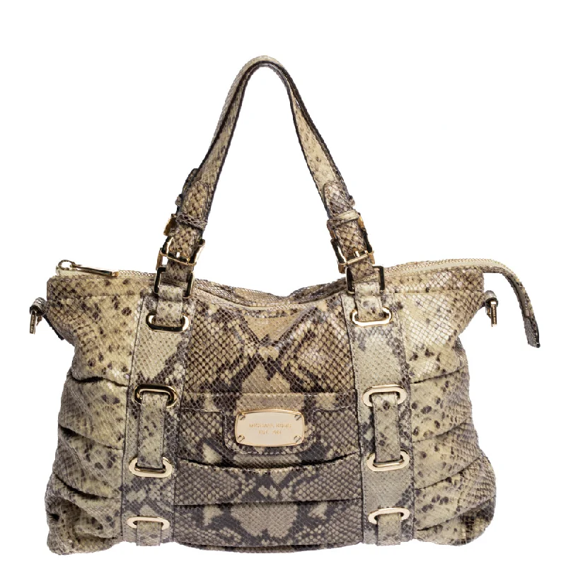 Michael Michael Kors Bags with gold - tone hardware for a touch of luxuryBeige Python Effect Leather Satchel