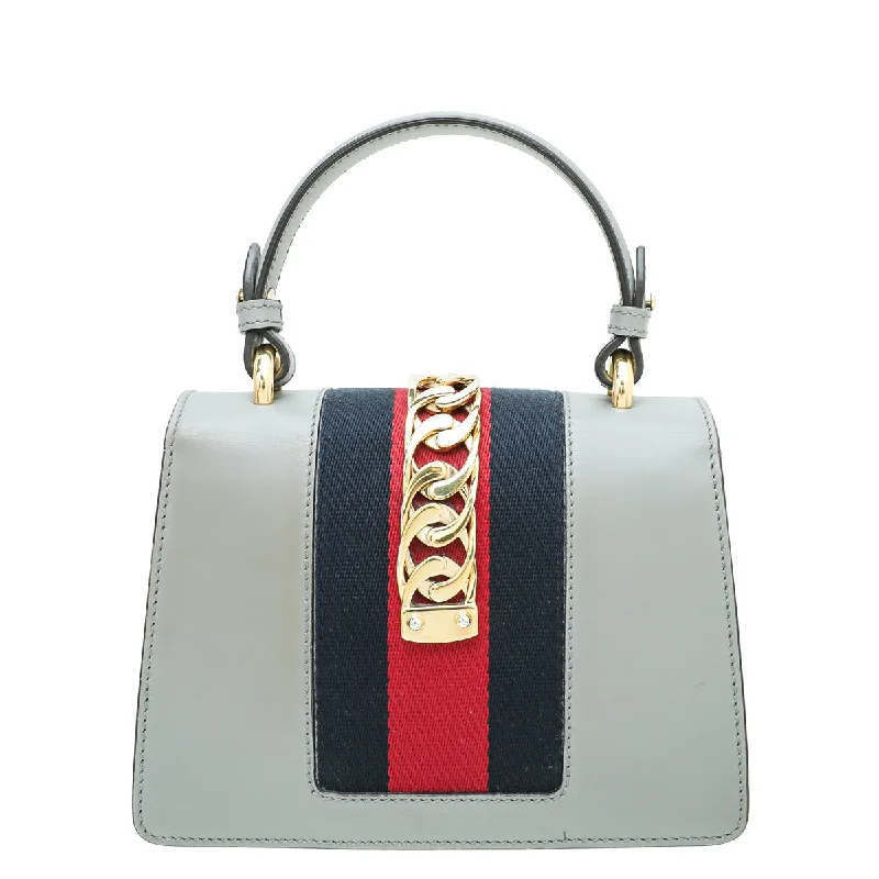 Ladies Gucci shoulder bags with a wide - width strapGucci Grey Sylvie Top Handle Mini Bag