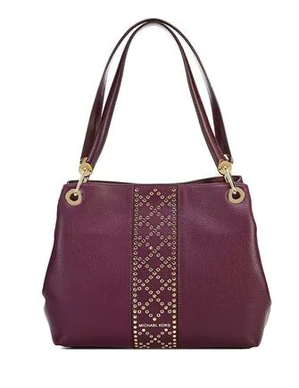 smooth leather Michael Michael Kors handbags for a sleek lookMichael Michael Kors Raven Studded Leather Large Shoulder Bag