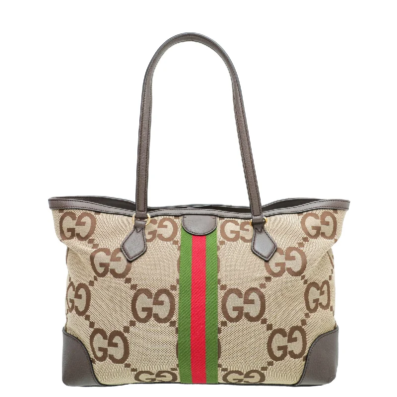 Women Gucci bags with a front - flap pocket for quick - access itemsGucci Ebony Jumbo GG Ophidia Medium Tote Bag