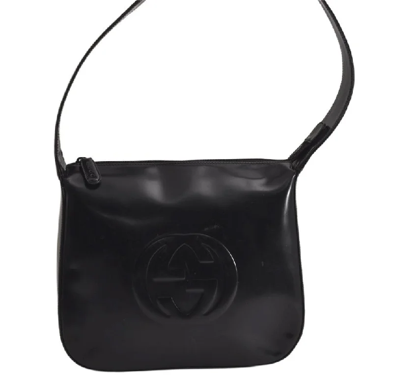 Gucci Marmont bags for women with a contrast - colored interiorAuthentic GUCCI Vintage Shoulder Hand Bag Purse Enamel Black Junk 9783J