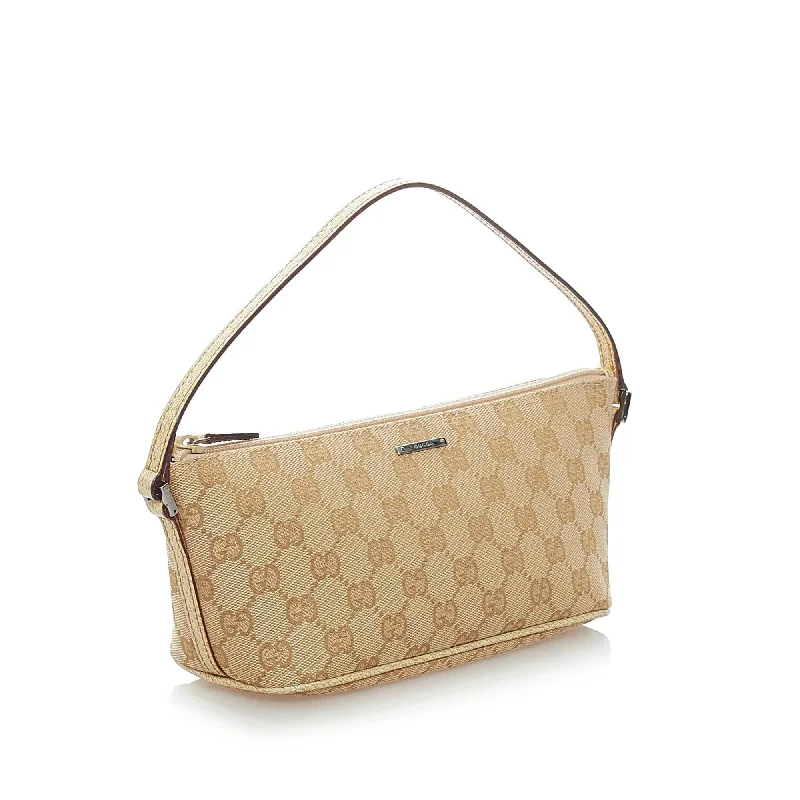 Women Gucci crossbody bags with a woven leather strapGucci GG Canvas Boat Baguette (34659)