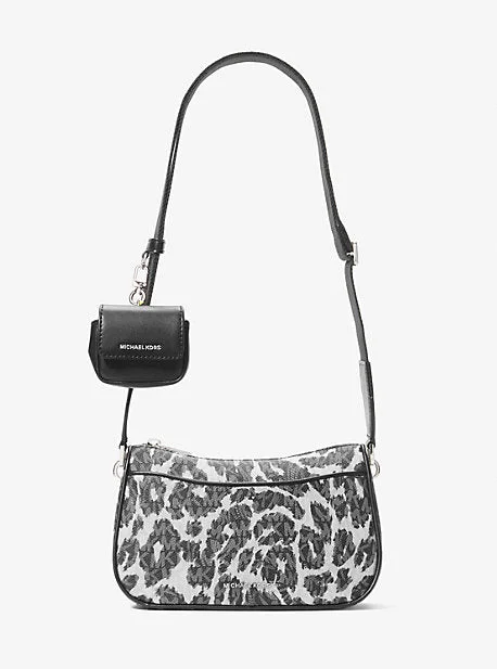 quilted Michael Michael Kors shoulder bags for a textured appearanceMK Jet Set Medium Leopard Logo Crossbody Bag with Case for Apple AirPods ProÂ® - Black - Michael Kors