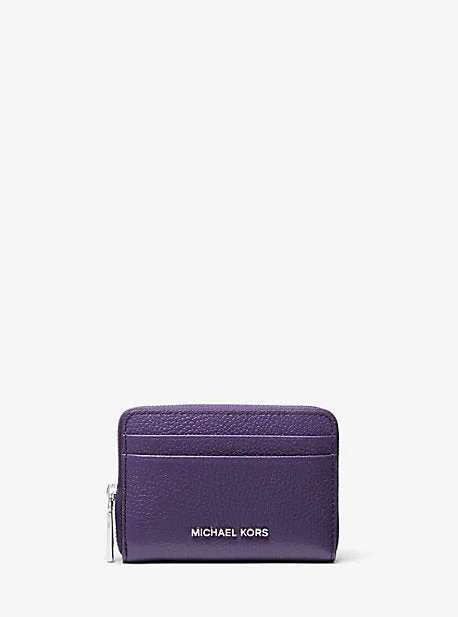 medium-sized Michael Michael Kors satchel bags for everyday office useMK Jet Set Small Pebbled Leather Zip-Around Card Case - Purple - Michael Kors