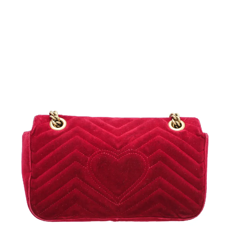 Ladies Gucci shoulder bags with a single - handle designGucci Red GG Velvet Marmont Small Bag