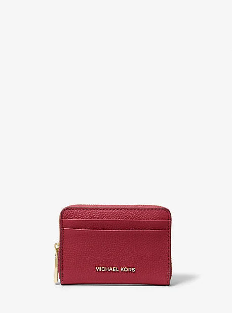 magnetic - snap Michael Michael Kors crossbody bags for easy accessMK Jet Set Small Pebbled Leather Zip-Around Card Case - Red - Michael Kors