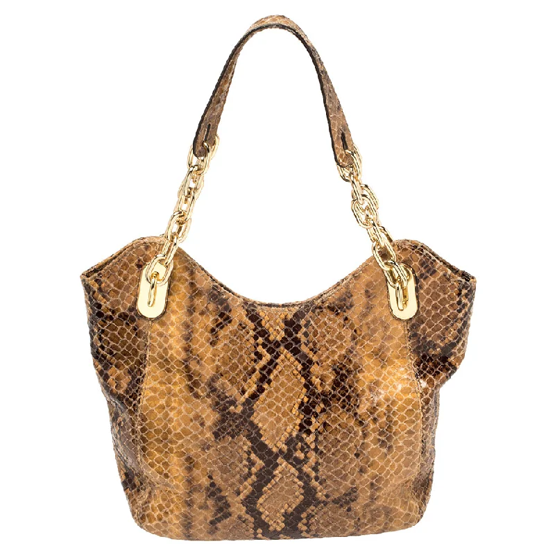 Michael Michael Kors Bags for cycling trips with a strap that won't get in the wayBrown Snakeskin Effect Leather Lilly Hobo