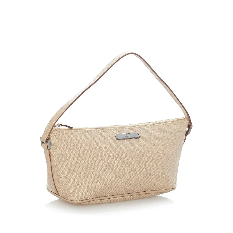 Women Gucci Sylvie bags with a leather - wrapped handleGucci GG Canvas Boat Baguette (33165)