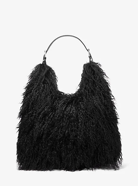 Michael Michael Kors Bags for brunches with friends in a casual - chic lookMK Nolita Large Shearling Leather Hobo Shoulder Bag - Black - Michael Kors