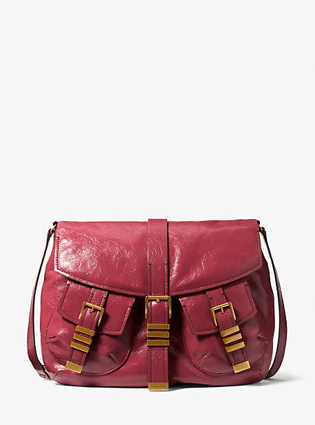 smooth leather Michael Michael Kors handbags for a sleek lookMK Darrington Large Crackled Leather Shoulder Bag - Red - Michael Kors