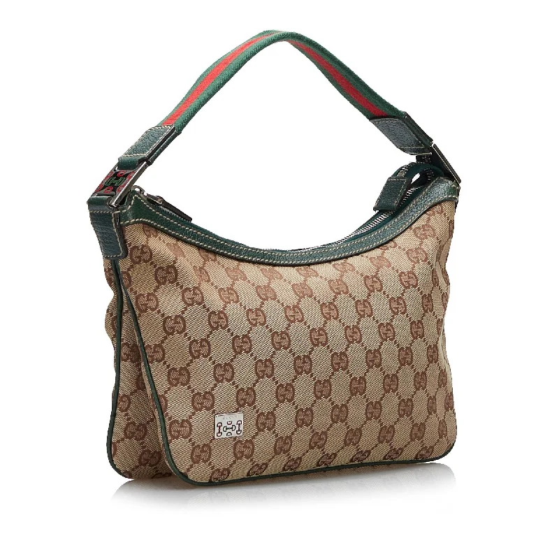 Women Gucci Sylvie bags with a detachable ribbon detailGucci GG Canvas Web Baguette (SHG-zCaOiu)