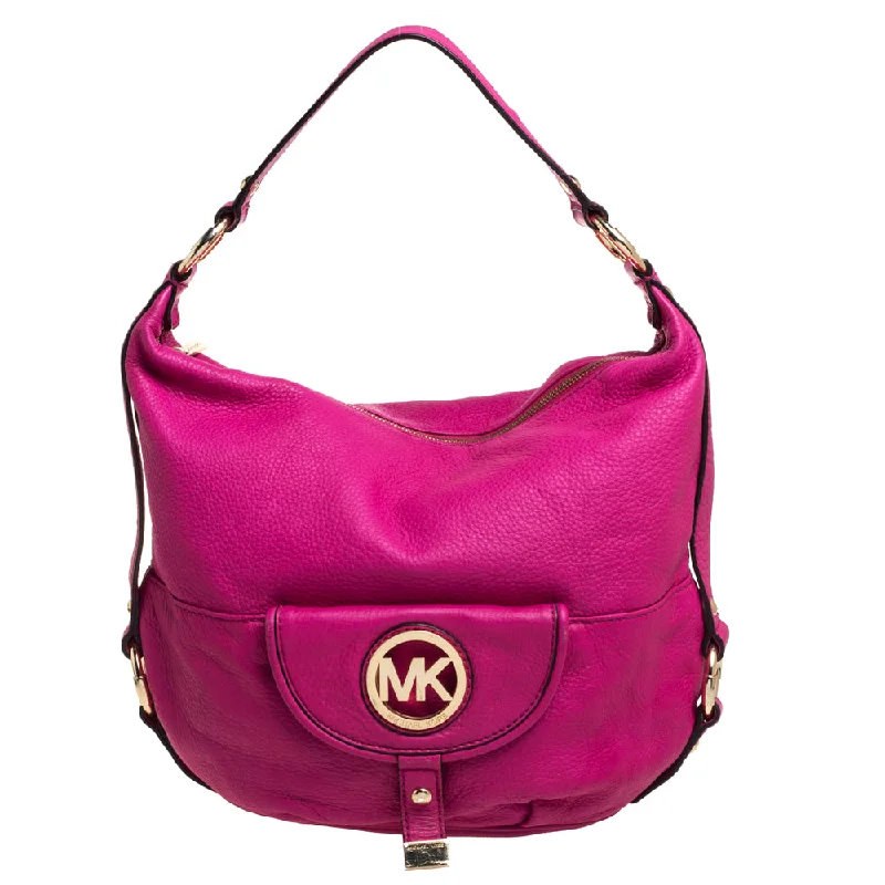 Michael Michael Kors Bags for camping trips with a water - resistant and rugged designFuchsia Leather Fulton Hobo