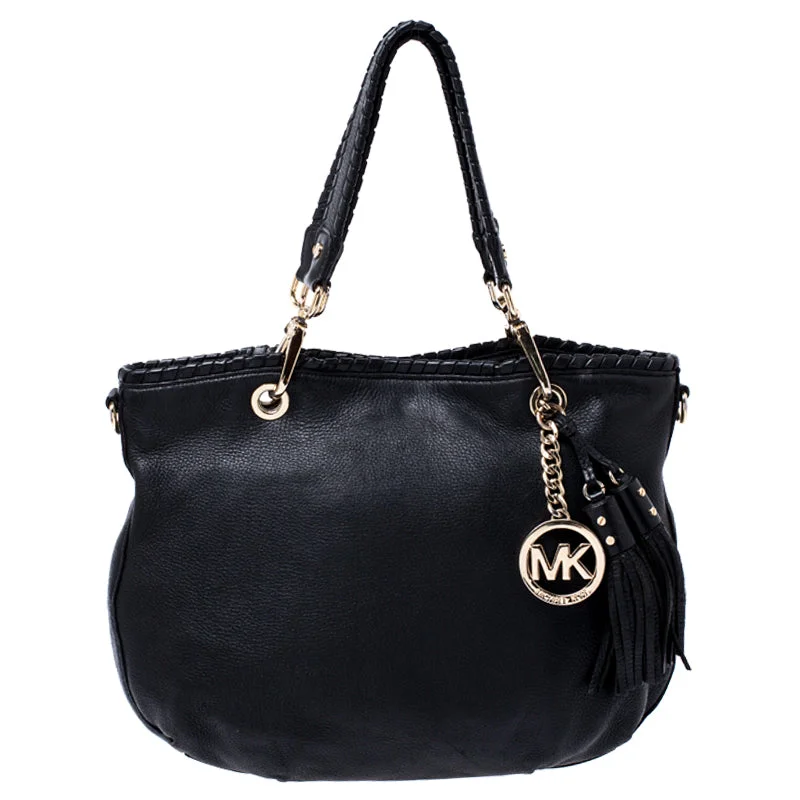 large capacity Michael Michael Kors tote bags for weekend getawaysBlack Leather Tassel Satchel