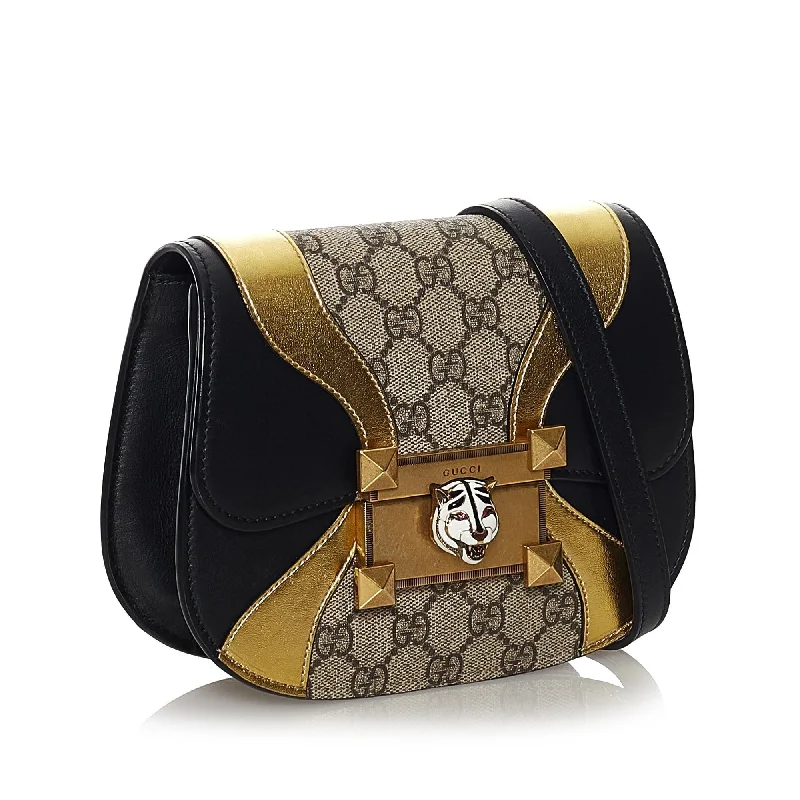 Women Gucci Sylvie bags with a monogram - embossed leatherGucci GG Supreme Osiride Crossbody Bag (SHG-Zg78gC)