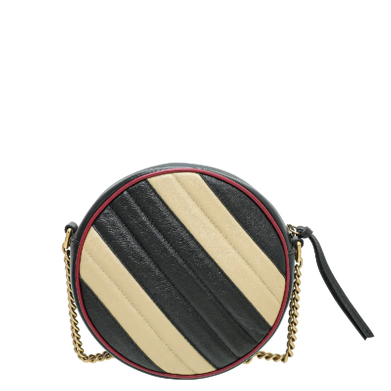 Women Gucci Sylvie bags with a crystal - embellished web stripeGucci Bicolor GG Marmont Mini Round Bag