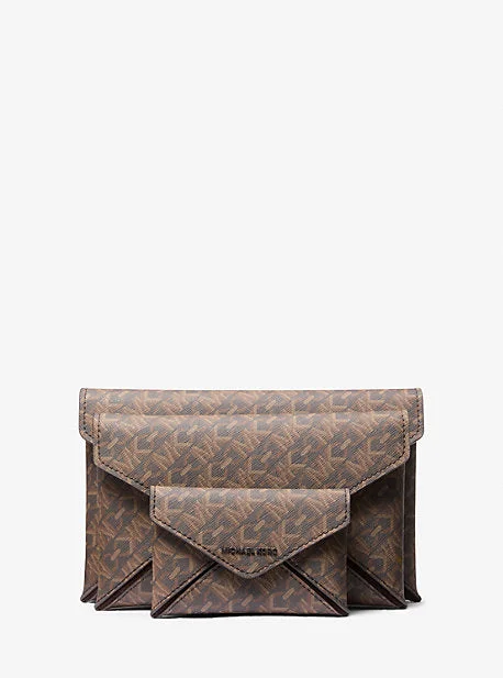 floral - designed Michael Michael Kors totes for garden partiesMK Jordi 3-in-1 Empire Signature Logo Envelope Wallet - Brown - Michael Kors