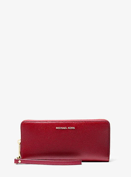 Michael Michael Kors Bags with zip - top closures for added securityMK Jet Set Travel Large Pebbled Leather Continental Wallet - Red - Michael Kors