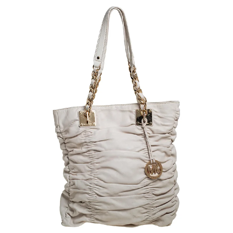 Michael Michael Kors Bags for safari trips in a durable and earth - toned styleWhite Pleated Leather Chain Tote