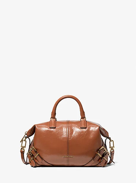 silver - accented Michael Michael Kors handbags for a modern edgeMK Darrington Small Crackled Leather Satchel - Brown - Michael Kors