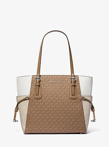 Michael Michael Kors Bags for car shows in a sleek and modern styleMK Voyager Small Color-Block Logo Tote Bag - Natural - Michael Kors