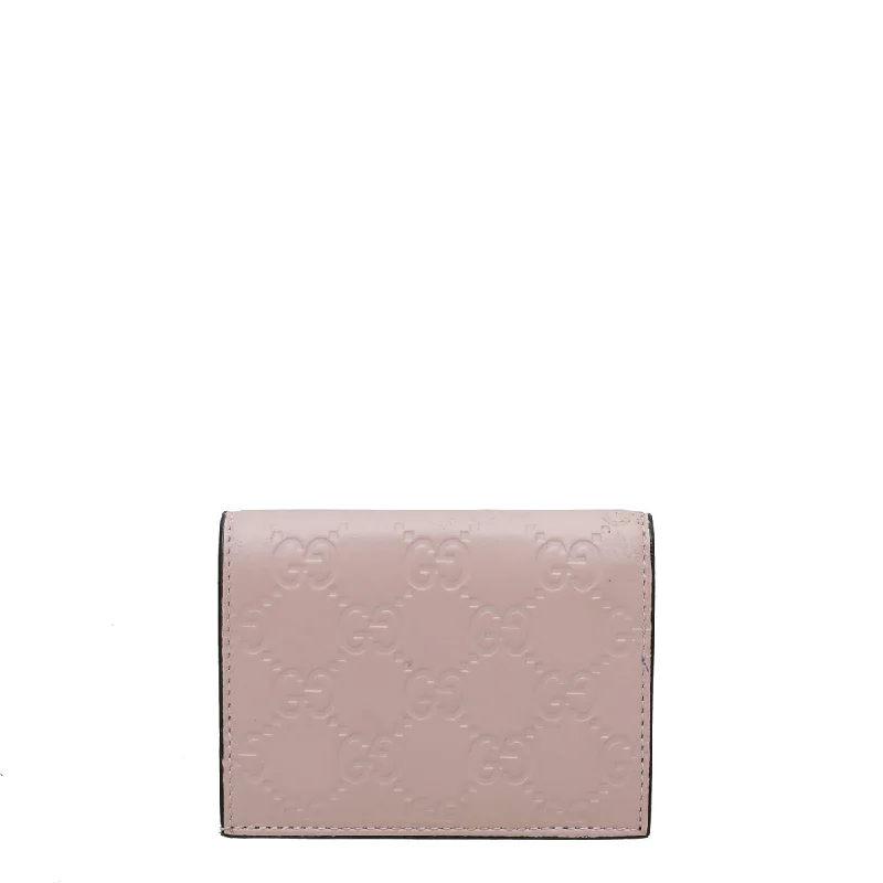 Gucci tote bags for women with a water - resistant coatingGucci Pink GG Guccissima Cat Card Case Wallet