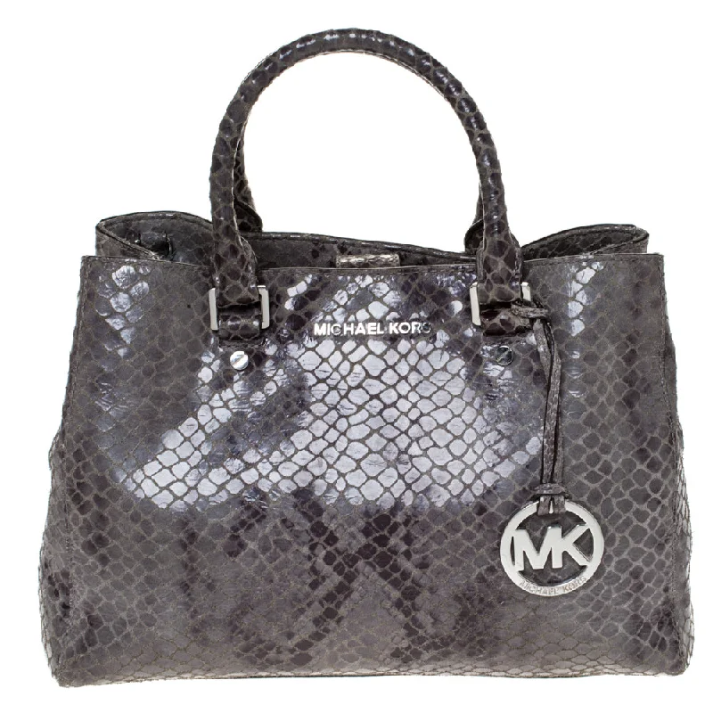 Michael Michael Kors bucket bags in classic black for a timeless lookGrey Python Embossed Leather Satchel