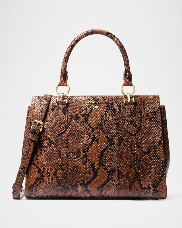 Michael Michael Kors Bags for yoga classes with a soft and flexible materialMarilyn Snake-Print Leather Satchel Bag