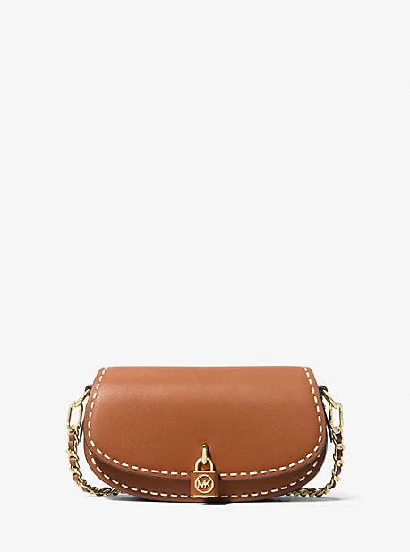 bright red Michael Michael Kors shoulder bags for a pop of colorMK Mila Small Hand-Stitched Leather Shoulder Bag - Brown - Michael Kors