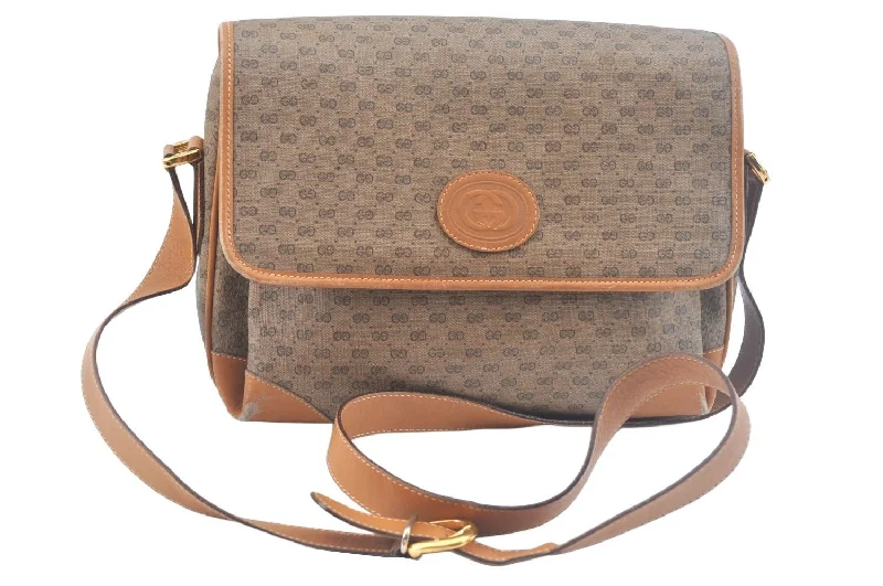 Gucci backpacks for women with a padded laptop compartmentAuthentic GUCCI Micro GG PVC Leather Shoulder Cross Body Bag Brown K9826