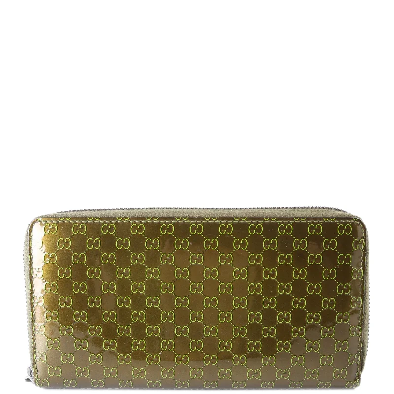 Small - sized Women Gucci shoulder bags for evening outingsGuccissima Patent Zip Around Wallet Green