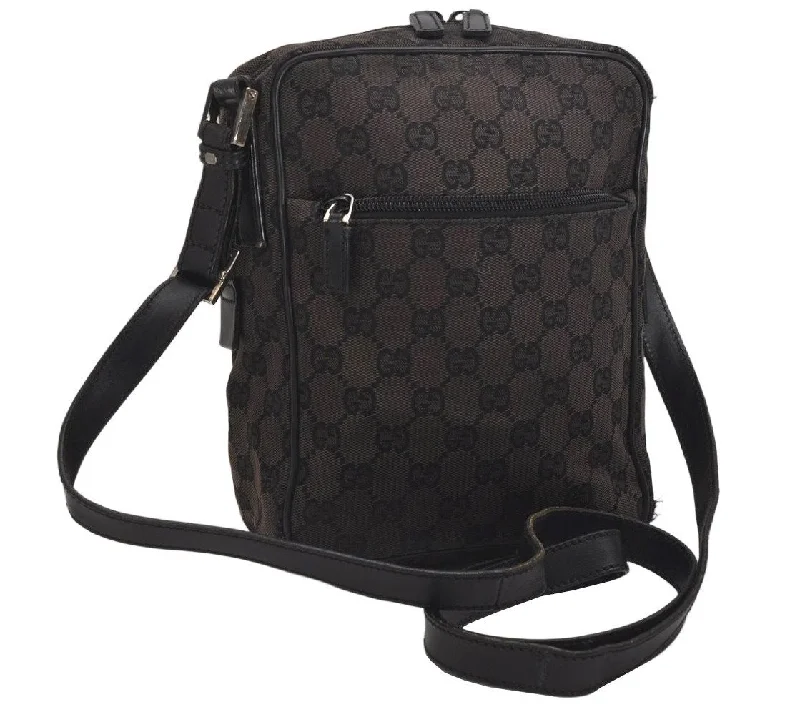 Women Gucci backpacks with a luxurious leather finishAuthentic GUCCI Shoulder Cross Body Bag GG Canvas Leather 0181612 Black 9838J