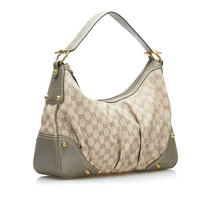 Women Gucci bags with a front - flap pocket for quick - access itemsGucci GG Canvas Jockey Shoulder Bag (SHG-L42G2r)