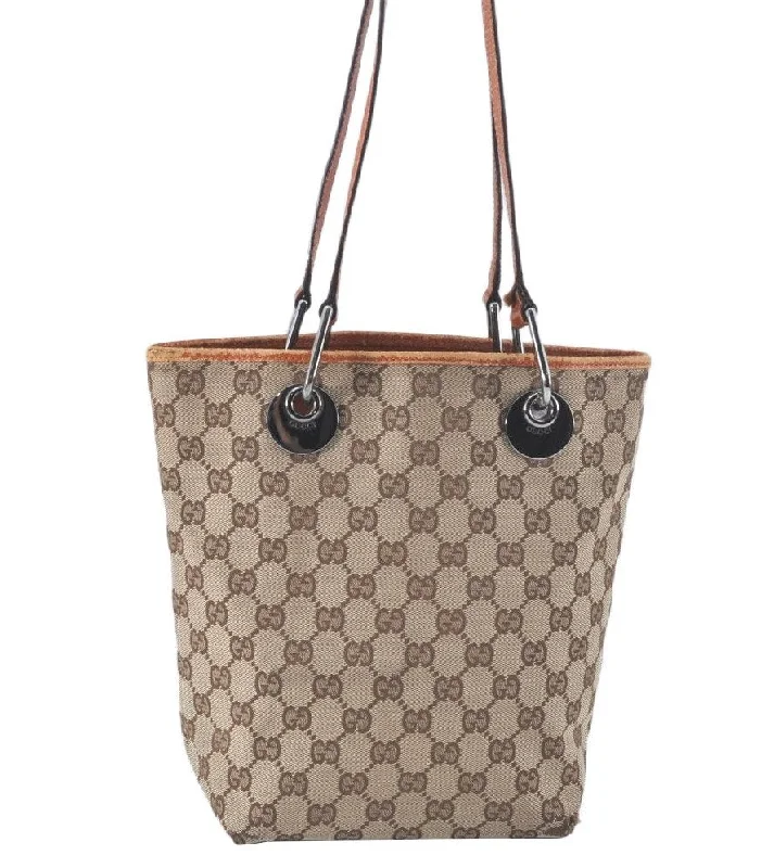 Women Gucci crossbody bags with a printed floral patternAuthentic GUCCI Vintage Shoulder Tote Bag GG Canvas Leather Brown K9774