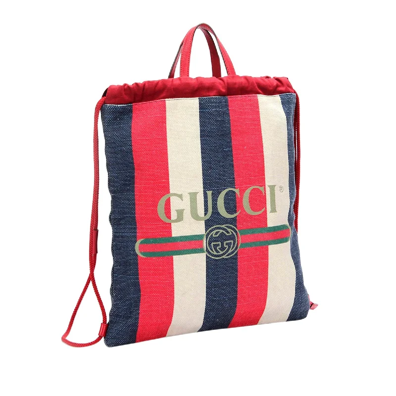 Gucci handbags for women with a back - zip pocketGucci Sylvie Stripe Canvas Drawstring Backpack (SHG-q4xOwU)