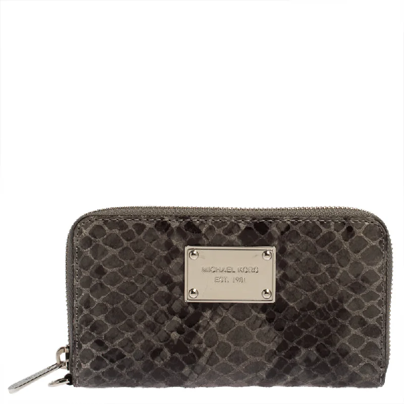 Michael Michael Kors Bags for family vacations to keep essentials organizedGrey Python Embossed Leather Multi Function Wristlet Phone Case