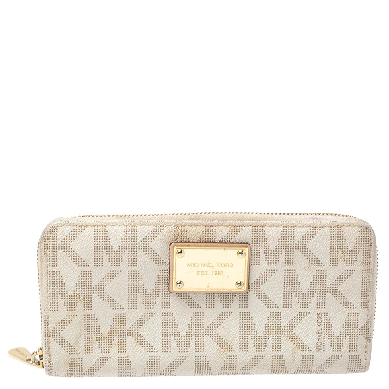 Michael Michael Kors Bags for beauty pageants as a glamorous accessoryWhite Monogram Coated Canvas Zip Around Wallet